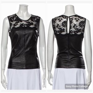 Robert Rodriguez Leather & Lace Scoop Neck Tank Top XS / 2